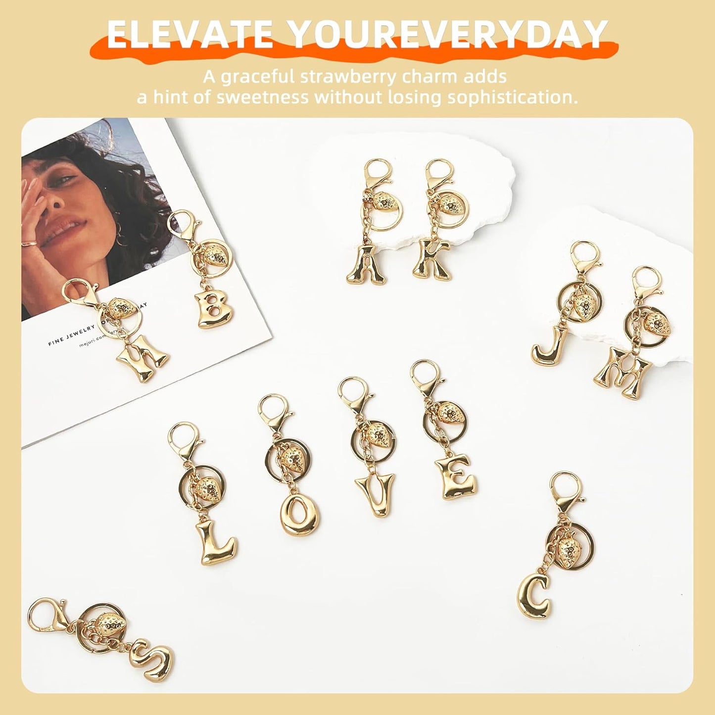 Gold Bubble Heart Initial Bag Charms for Handbags – Cute Initial Letter Keychain for Women, Purse Charms, Gold Gift