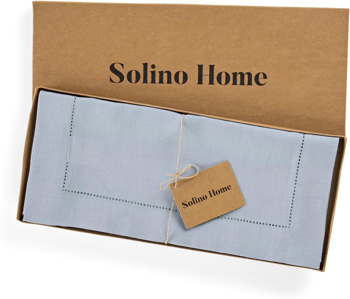 Solino Home Linen Dusty Blue Table Runner 72 Inches Long - 100% Pure Linen Hemstitch Table Runner 14 x 72 Inch for Dresser, Dining, Fall, Autumn, Halloween, Thanksgiving - Classic Hemstitch