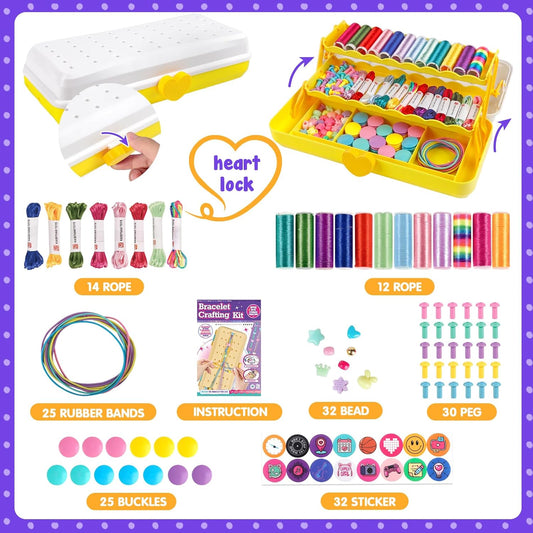 Friendship Bracelet Making Kit with Storage Box,DIY String Bracelet Arts and Craft for Girls Aged 8-12,Kids' Travel Activity Toy Set,Birthday Gifts for Ages 6 7 8 9 10 11 12 Year Old (White/Yellow)