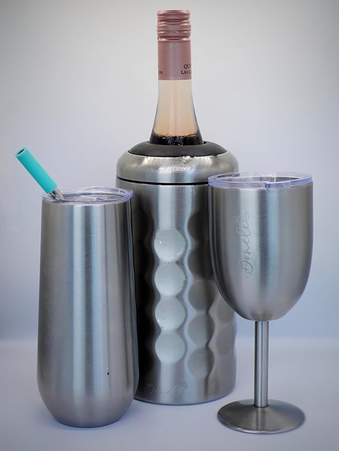 Champagne Bottle Chiller Gift Set- Portable Stainless Steel Sparkling Wine Cooler with 2 Champagne Flutes (Black)