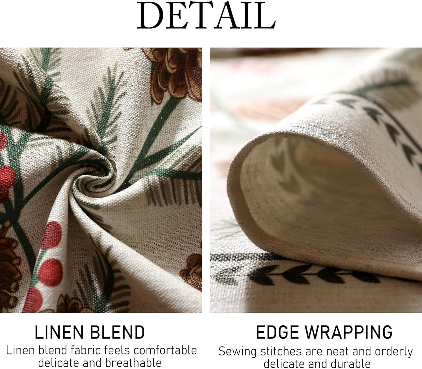 ISAENNE Designer Christmas Beige Linen Extra Long Tablecloth Rectangle,Pinecones Pattern Indoor Table Cloths,Washable Decor Tablecloths for Dining Thanksgiving Kitchen,63"*110"-Carol B
