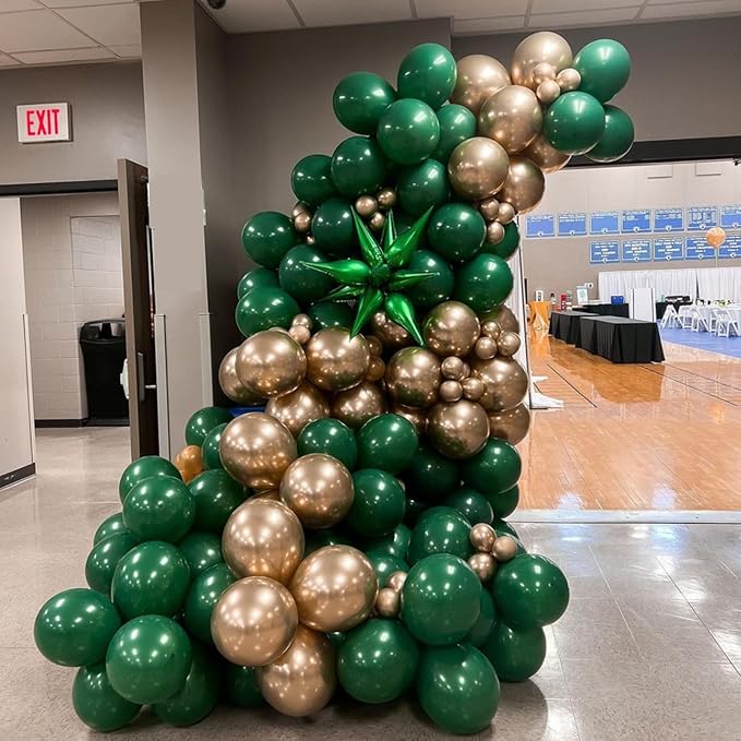 Green and Gold Balloons Arch Garland Kit, 134pcs Metallic Gold and Dark Green Balloons with Different Size for Birthday, Graduation, St. Patrick's Day, Baby Shower, Jungle Party Decorations…