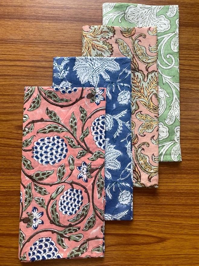 Ridhi Napkin, Kitchen Towels, Table Decor, Table Linen, Cotton Napkins, Cloth Napkins, Set of 6, Size 20"x 20", Block Print Lunch, Dinner Napkins