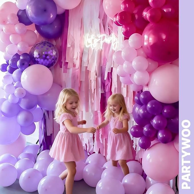 PartyWoo Pink and Purple Balloons 65pcs 12 Inch Baby Pastel Light Metallic Pink Light Purple Lavender Lilac Confetti Balloons for Baby Shower Princess Butterfly Birthday Party Decorations