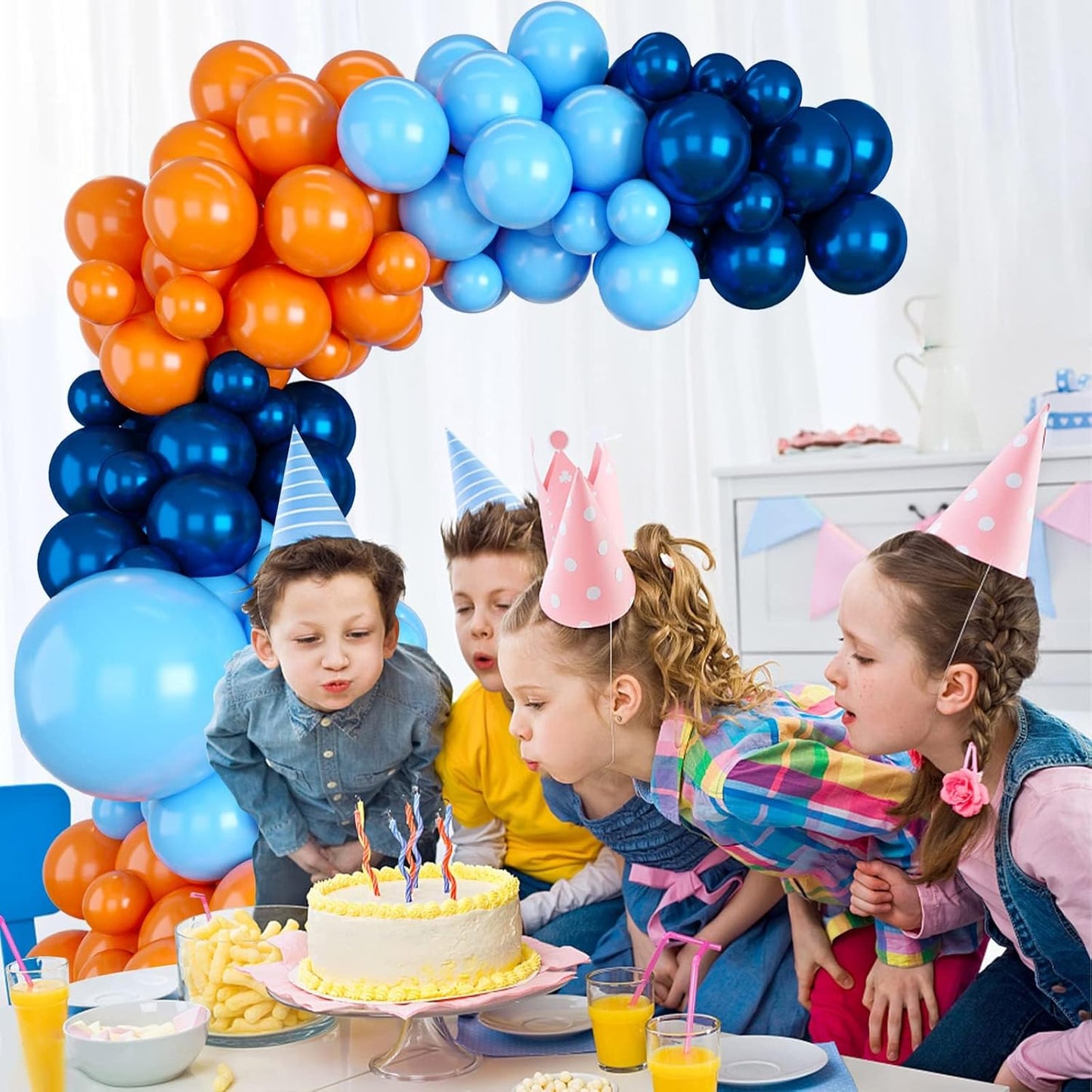 Blue Balloons Garland Arch Kit, Navy Blue and Orange Balloon Arch Kit, Orange Latex Balloons Party Balloon For Birthday Decoration Wedding Baby Shower Engagement DIY Decoration Party Supplie