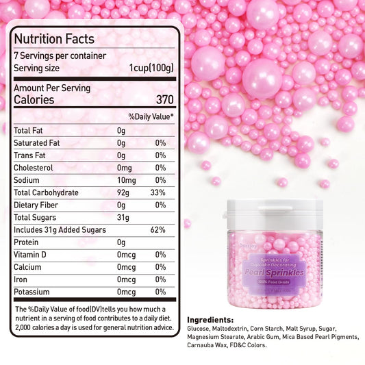 Dazzjoy Edible Pink Pearl Sprinkles, Pearl Sugar Sprinkles130g/4.58oz, Cupcake Toppers Cake Decorations, Easter Wedding Party Valentines Halloween Christmas Supplies
