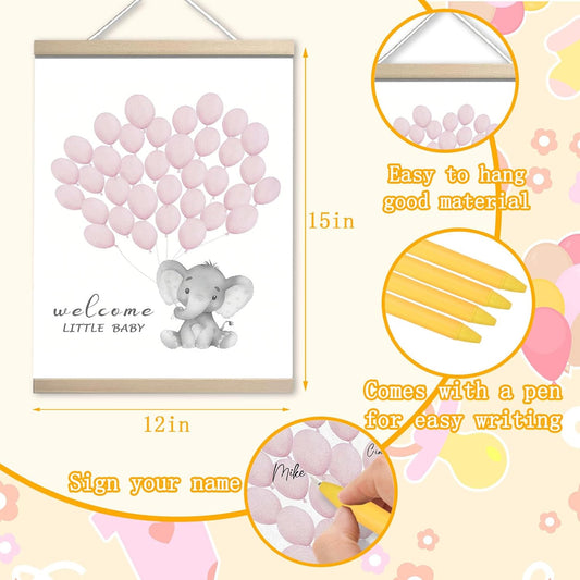 Baby Shower Guest Book Alternatives for Girl, Elephant Baby Shower Decorations, Baby Book Keepsake Party Favors, Wall Sign Centerpieces