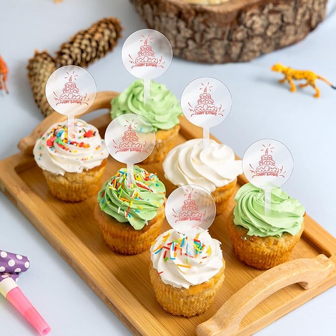 30Pcs 4 Inch Circle Acrylic Blank Custom Cupcake Topper, DIY Clear Blank Personalized Cupcake Topper for Birthday Party, Valentines, Easter, Wedding, Baby Shower Cake Decoration
