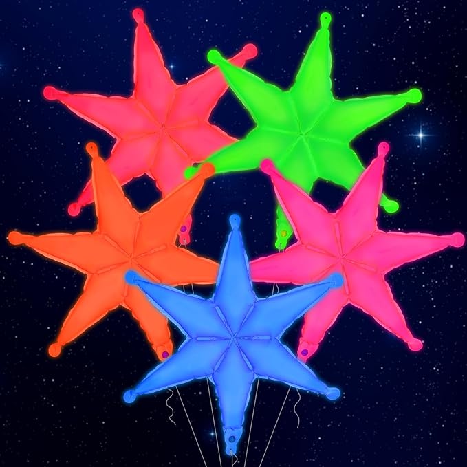 Mega-L Glow in the Dark Neon Hexagram Balloons 5Pcs – 19" Fluorescent Party Balloons for Neon & Black Light Events