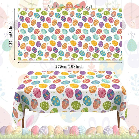 2 PCS Easter Tablecloths(54x108 Inch) Disposable Plastic Easter Eggs Tablecloth Spring Table Cloth Cover Holiday Party Favors Supplies Decorations Home Dinner Kitchen Table Decor Backdrop Photo Props