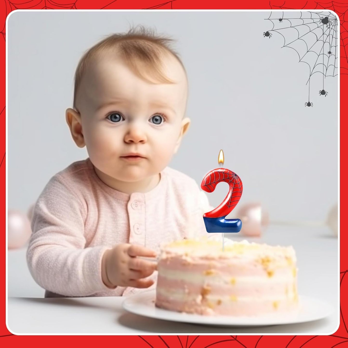 Spider Themed Birthday Candle Number 2 Candle Birthday Cake Candles Party Decoration Cake Topper for Spider Party Decoration Theme Party Supplies (Number 2)