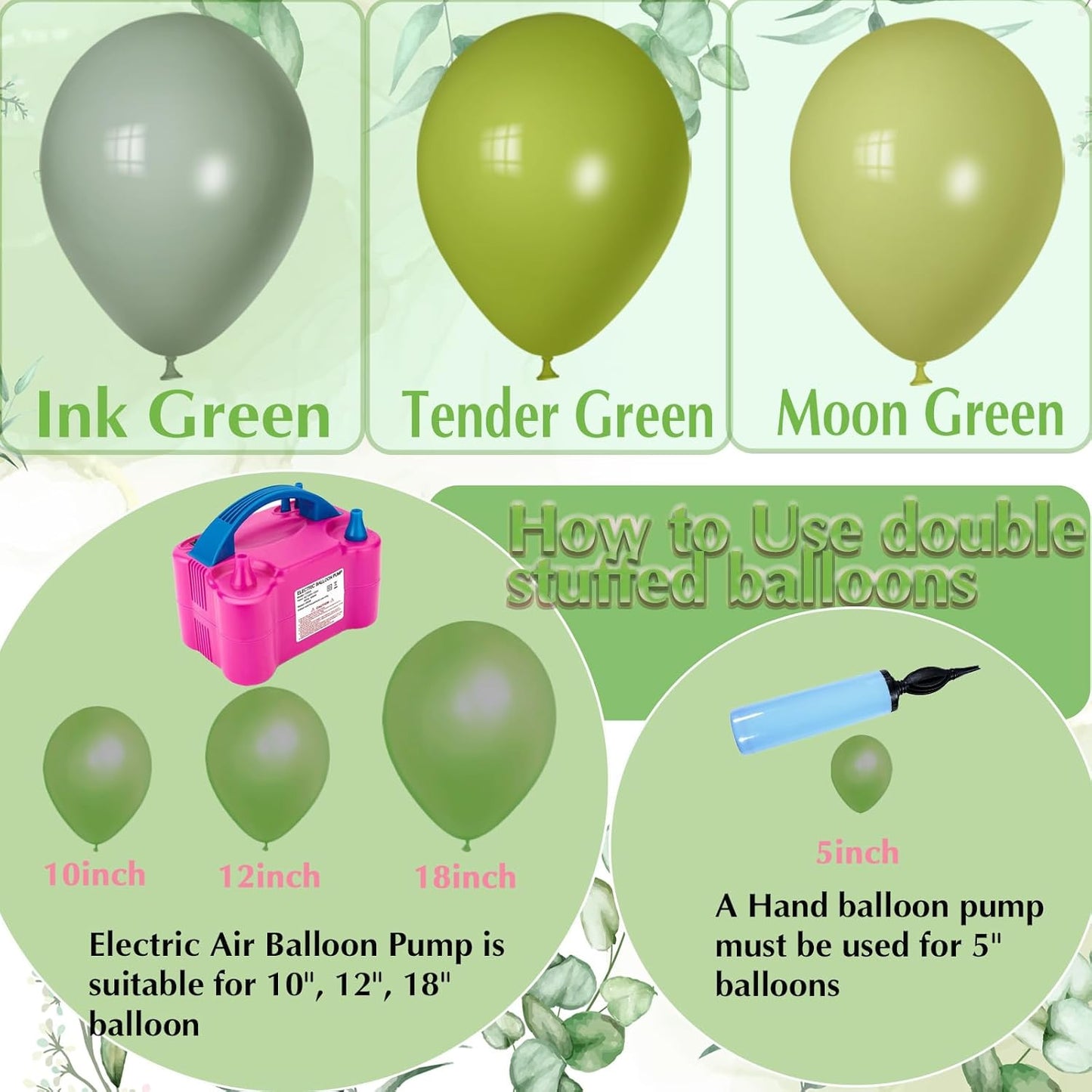 Green Balloons Different Sizes, Scmdoti Teender Green Balloons 18 12 10 5 Inches, Greens Balloon Garland Arch for Wild One Party Birthday Baby Shower Bridal Shower Wedding Decorations(TenderGreen)