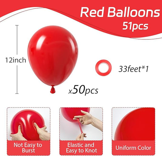 Red Balloons 12 inch, Red Latex Balloons 50pcs Party Balloons for Baby Shower Wedding Valentines Christmas Birthday Party Decorations