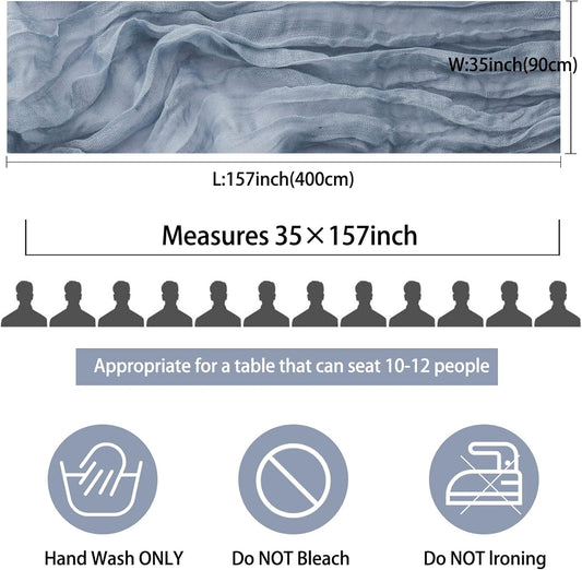 12 Pack 13Ft Cheesecloth Boho Gauze Table Runner - 35x157 Inch Rustic Cheese Cloth Long Table Runner - Dusty Blue