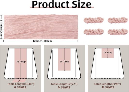 FEXIA Cheesecloth Table Runner Dusty Pink 35x120 Inches 4 Packs Gauze Table Runner Burnt for Wedding Decor Reception Bridal Shower Baby Shower Birthday Centerpiece Engagement