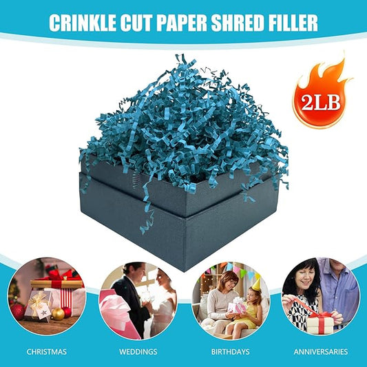 Lake Blue Crinkle Cut Paper Shred Filler, 2 LB Basket Filler Shredded Paper, Confetti Stuffing for Basket Filling, Halloween, Thanksgiving, Christmas, Birthdays, Gift Wrapping, Stuffer Party Supplies