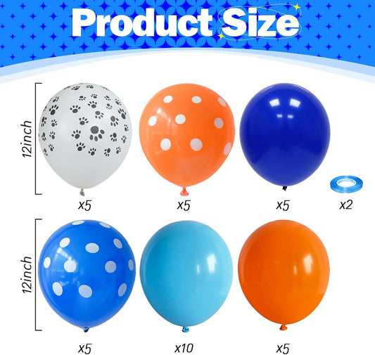 Blue & Orange Paw Print Balloons Set – 12 Inch Dog Puppy Theme Latex Balloons for Kids Birthday & Baby Shower