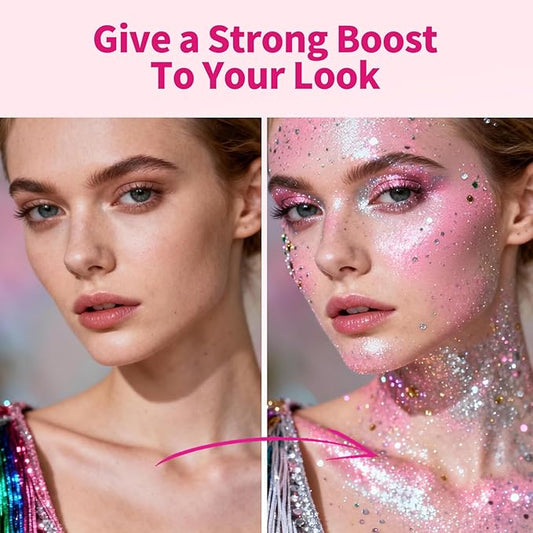 SEVICH Glitter Stick Pink for Face Body Hair,Skin Safe Waterproof Sparkle with No Glue Needed,Easy to Apply and Remove for Parties Festivals Makeup,15g