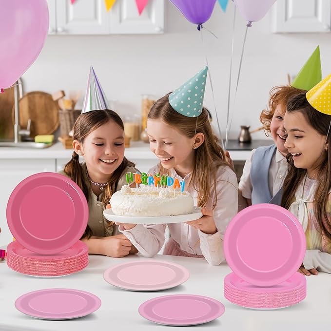 100Pcs Valentines Day Pink Paper Plates 9 Inch Gradient Pink Color Plates Disposable Round Dessert Plates Solid Color Plates Tableware Decorations for Girl Birthday Wedding Baby Shower Party Supplies