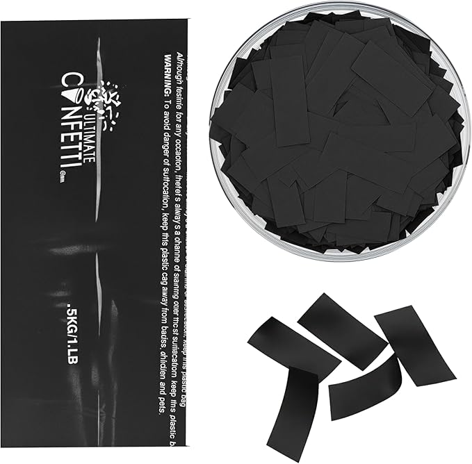 Ultimate Confetti, Rectangular Black Biodegradable Confetti – Fluttering Tissue Paper Confetti for Cannon and Launcher use - Best for Wedding, Birthday, Parties and Live Events - 1 lb, 16 oz