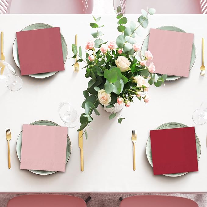 Whaline 150 Pcs Red Burgundy Dinner Napkins Disposable Paper Napkin Decorative 3 Color Dessert Dinner Hand Napkin for Wedding Birthday Home Party Table Supplies Decor