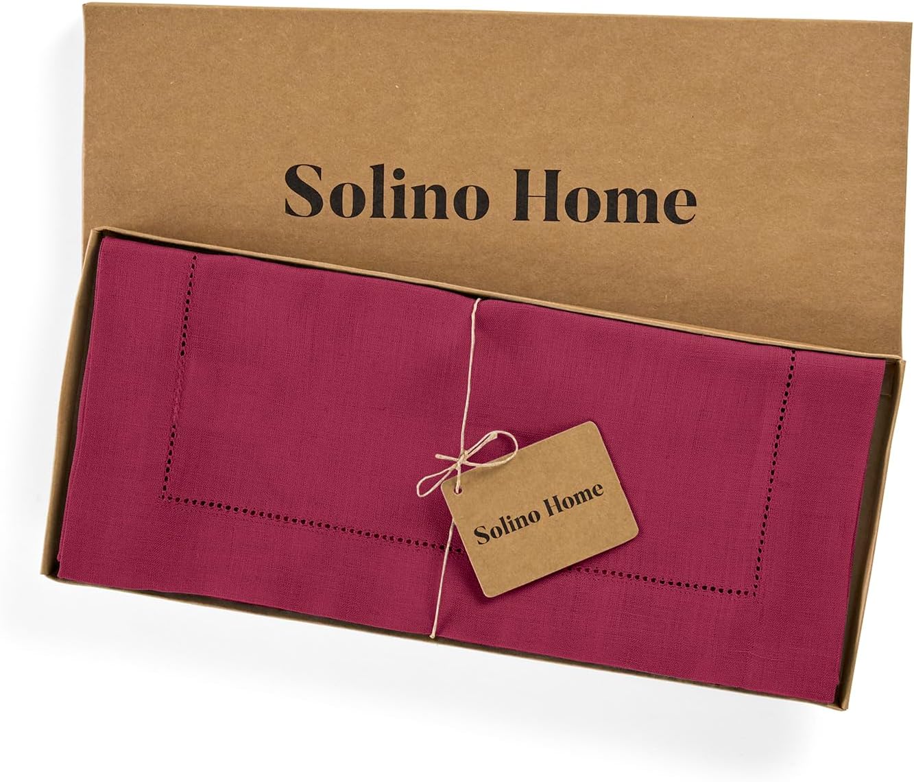 Solino Home Linen Beet Table Runner 132 Inches Long - 100% Pure Linen Extra Long Table Runner 14 x 132 Inch for Fall, Autumn, Thanksgiving - Classic Hemstitch