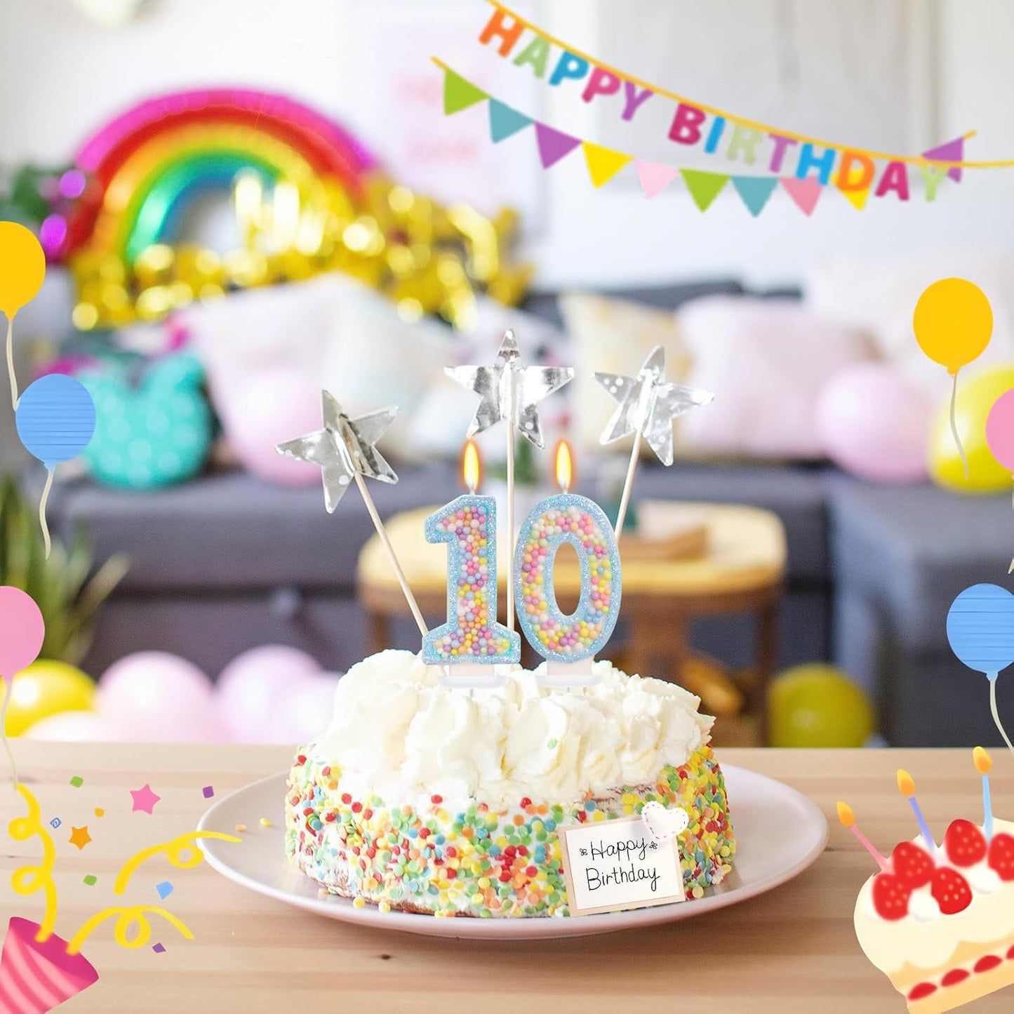Blue Birthday Candles - Number 10 Candle, Colorful Macaron Candles, 10 Birthday Decorations for Girls Boys, Cake Decorations, Theme Party Supplies (Blue)