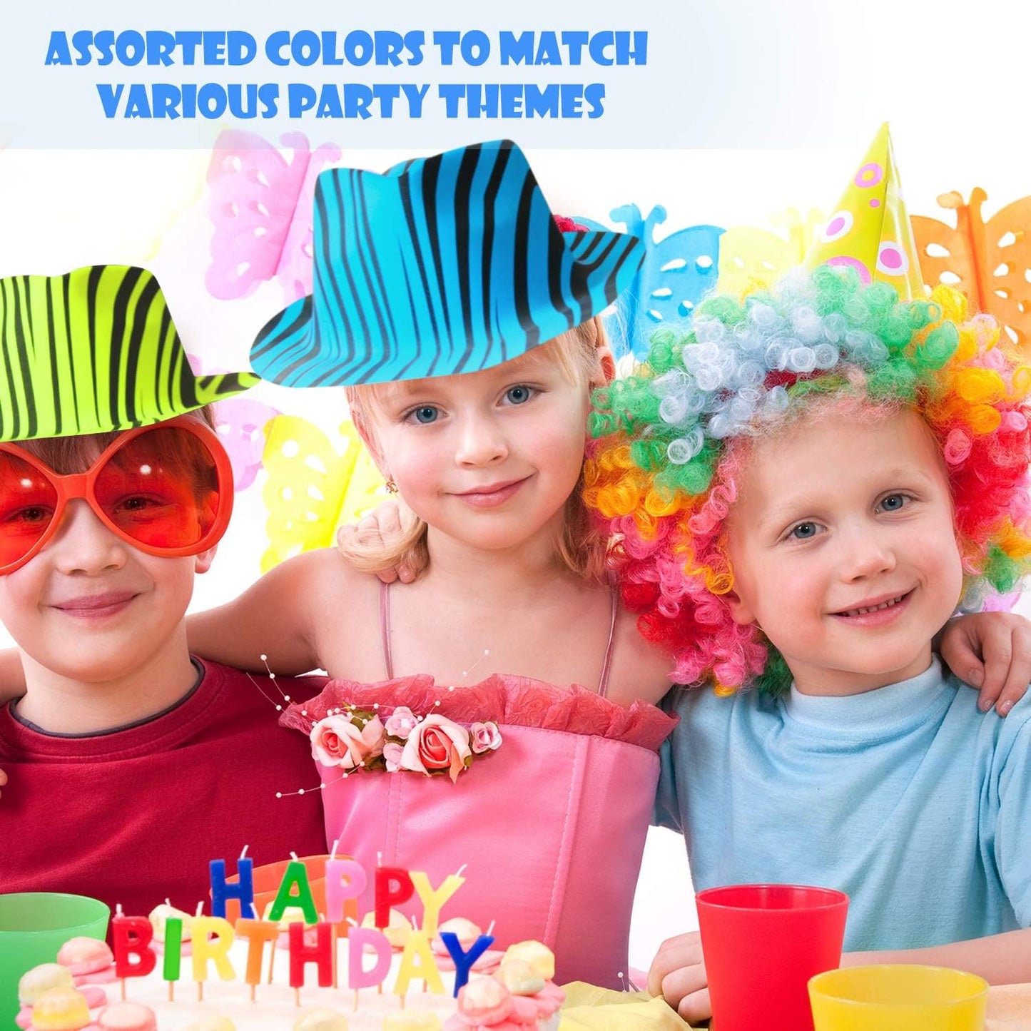 Novelty Place Neon Animal Print Plastic Party Hats, Fedora with Gangster Mafia Style, Blacklight Glow Party Hats(12/24 Pack)