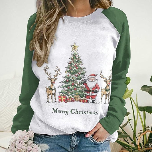 LOAIHA Christmas Sweatshirts for Women Christmas Tree Graphic Shirt Xmas Long Sleeve Merry Christmas Pullover Blouse