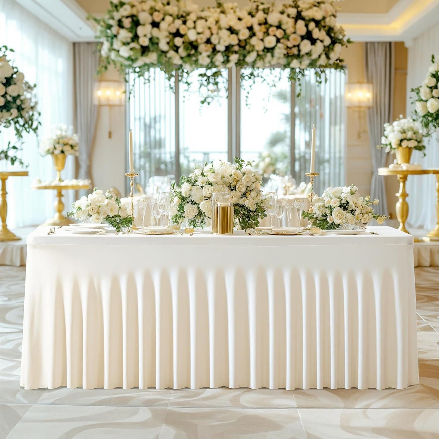4 Pack Spandex Ivory Fitted Table Cloth for 6ft Rectangle Tables Ivory Stretch Tablecloth Table Covers Banquet Table Clothes Wrinkle Free Table Skirt for Parties Wedding
