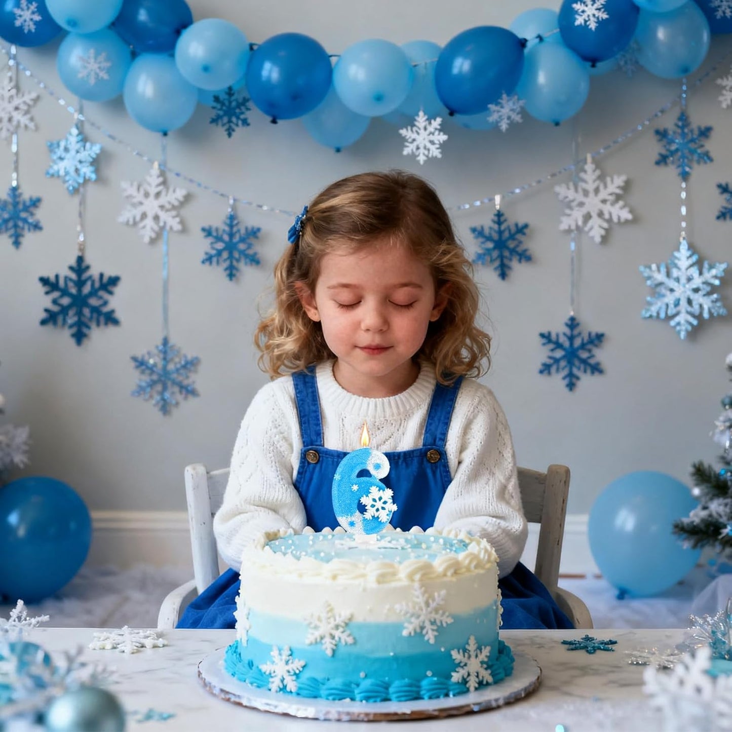 Frozen Birthday Party Decorations, Number 6 Birthday Candle, Frozen Birthday Party Favors, Happy Birthday Candle for Cake, Blue Snowflake Cake Topper Decoration for 6th 6 Year Old Party Favor Supplies