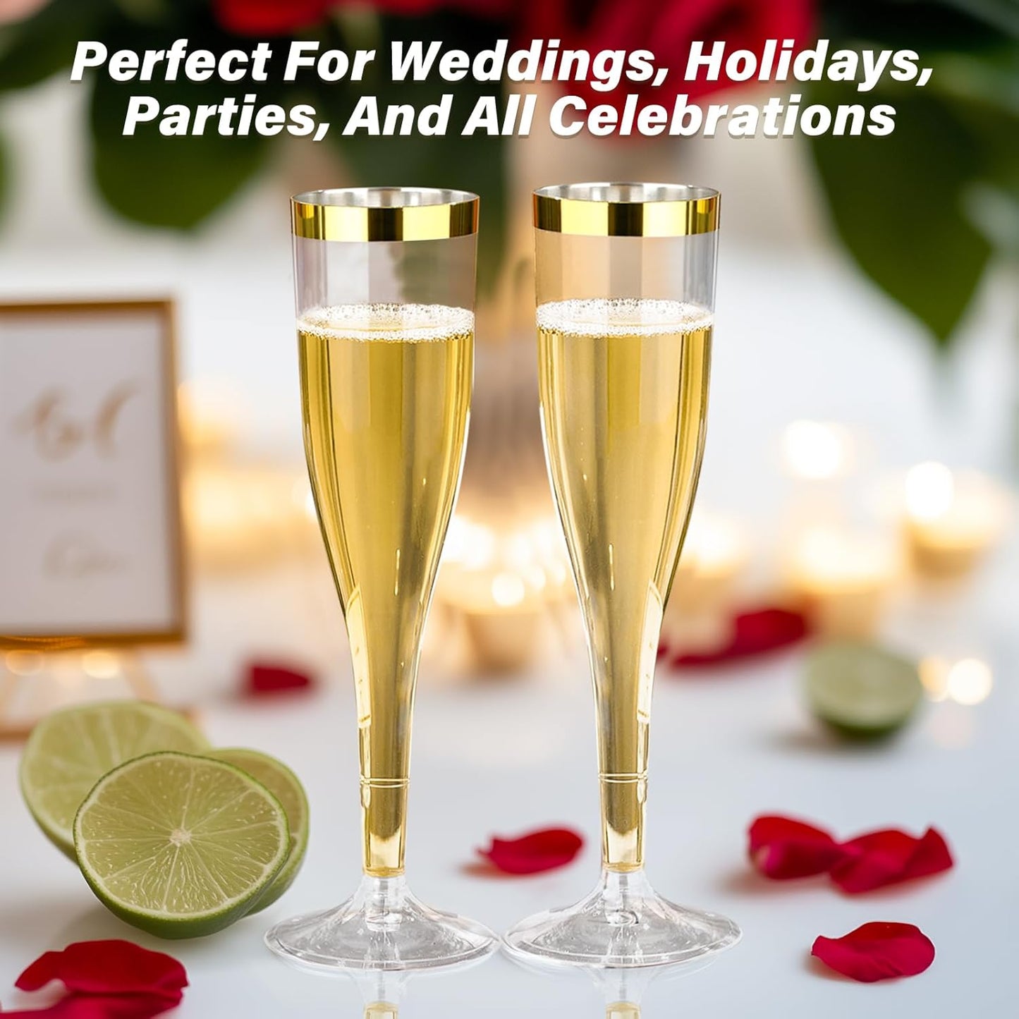 Goodluck 36 Pack 6.5 oz Plastic Clear Champagne Flutes with Gold Rim, Disposable Champagne Toasting Glasses for Wedding, Engagement, Party, Mimosa Bar