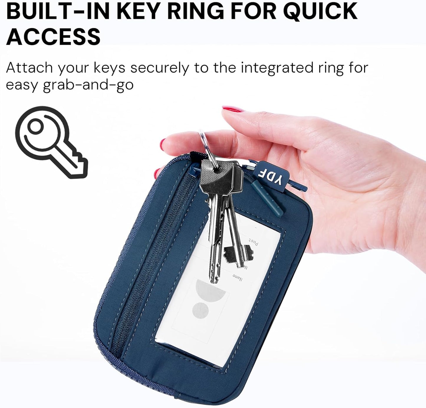 Keychain Wallet for Women Mini Zip Card Holder with ID Window Coin Purse Detachable Wristlet Small Wallets navy blue