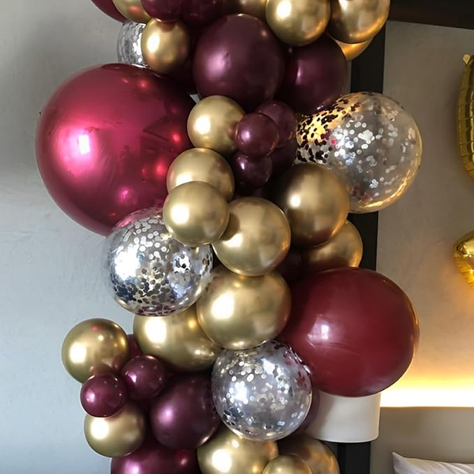 110pcs Burgundy Balloons 12inch Maroon Latex Party Balloons for Graduation, Thanksgiving Day, Autumn Fall Theme Party, Wedding, Birthday, Valentines, Baby Shower Decorations