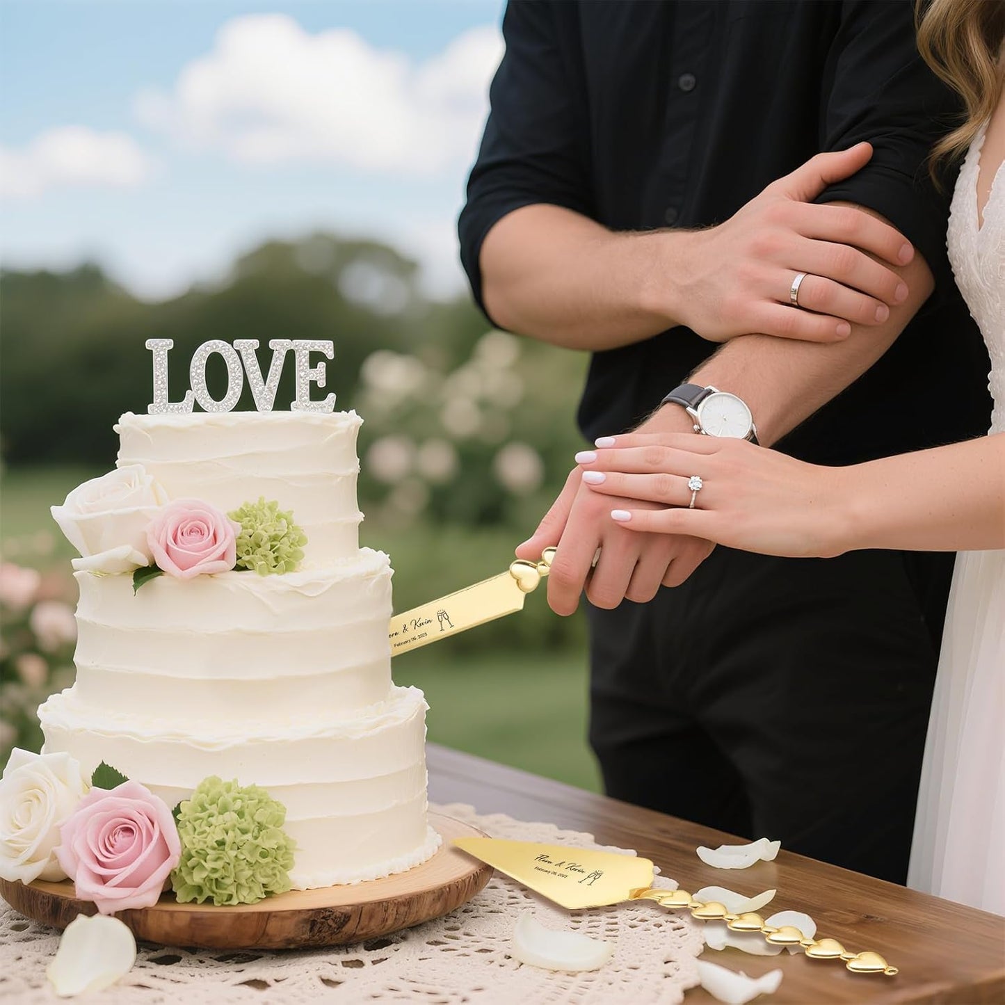 Custom Cake Cutting Set for Wedding Cake Knife and Server Set Personalized Gold Cake Cutter Gift for Anniversary Birthday Christmas