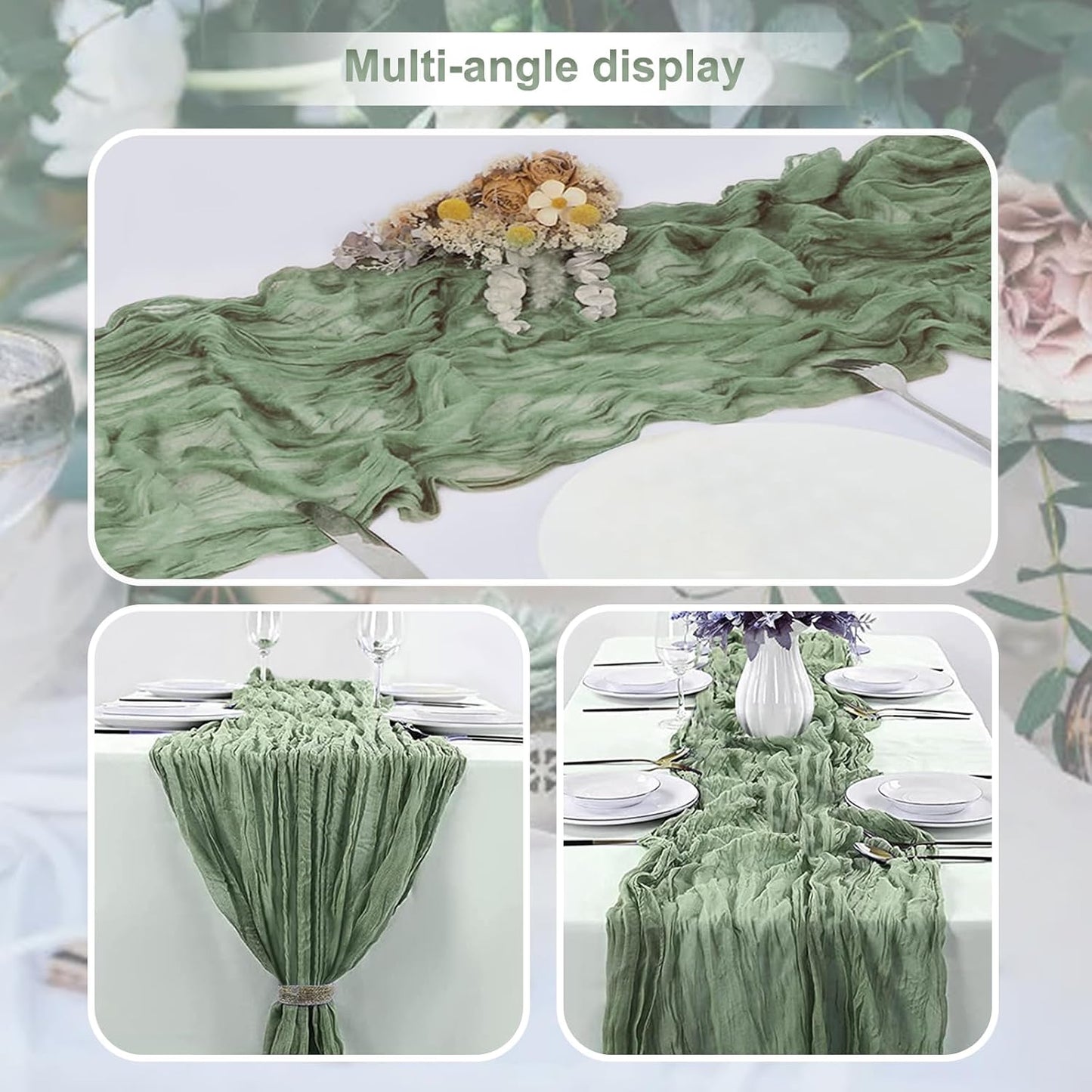 20 Pack Sage Green Cheesecloth Table Runner 35x120 Inch 10Ft Rustic Gauze Cheese Cloth Table Runner Sheer Cheesecloth Table Runners for Wedding Party Bridal Shower Decoration