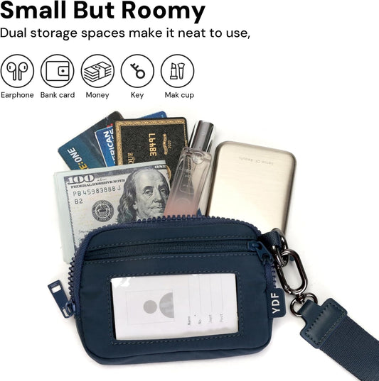 Keychain Wallet for Women Mini Zip Card Holder with ID Window Coin Purse Detachable Wristlet Small Wallets navy blue