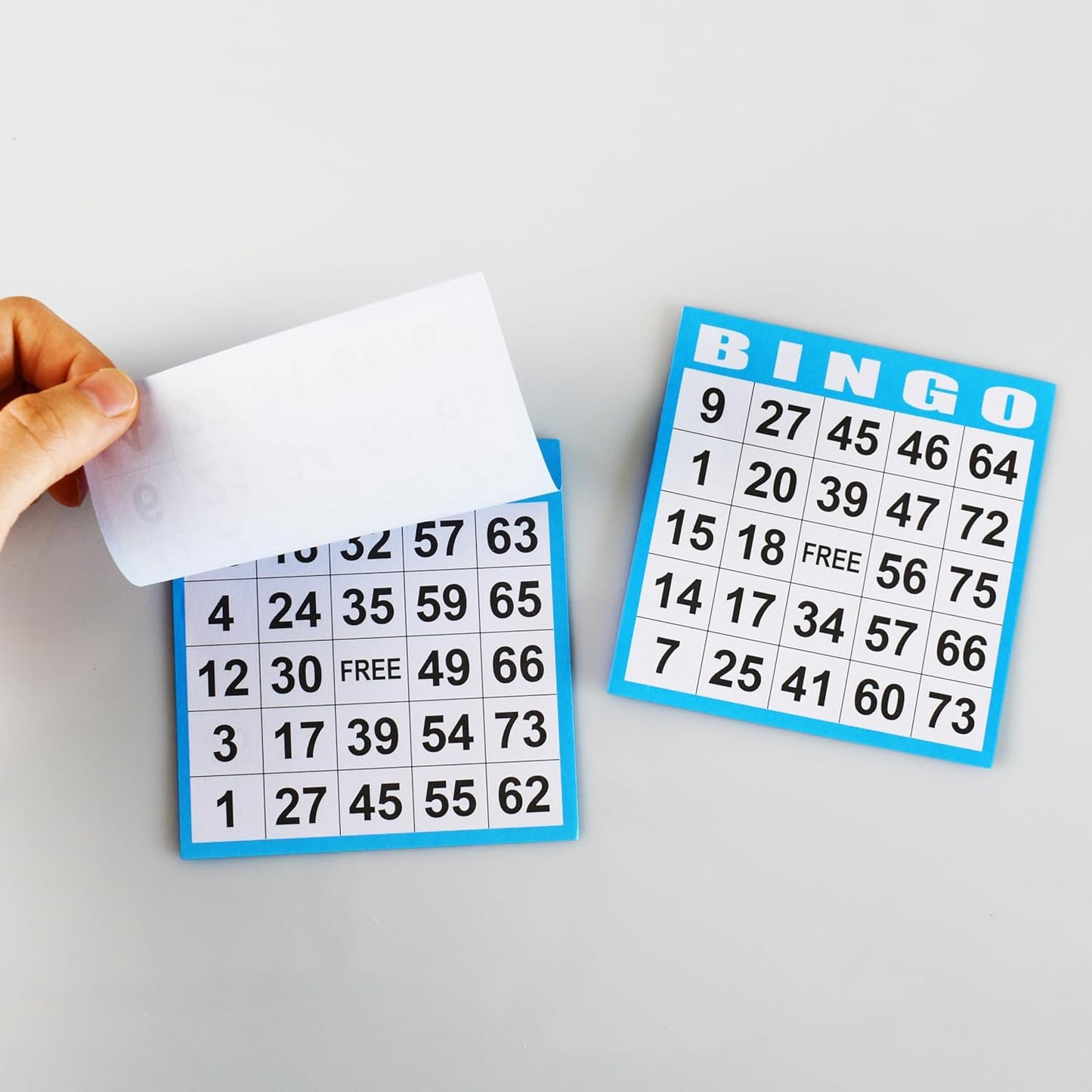 SEETOOOGAMES Disposable Bingo Cards Bulk- 1on Blue Paper (100 Books of 5 Sheets) for Large Groups
