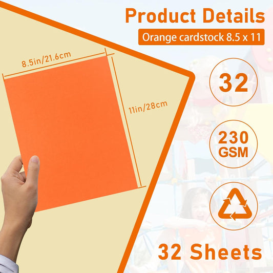 32 Sheets Orange Cardstock 8.5 x 11 for Halloween, 80lb Premium Pumpkin Color Card Stock for DIY Card Making, Halloween Decorations, School Scrapbooking, Memos