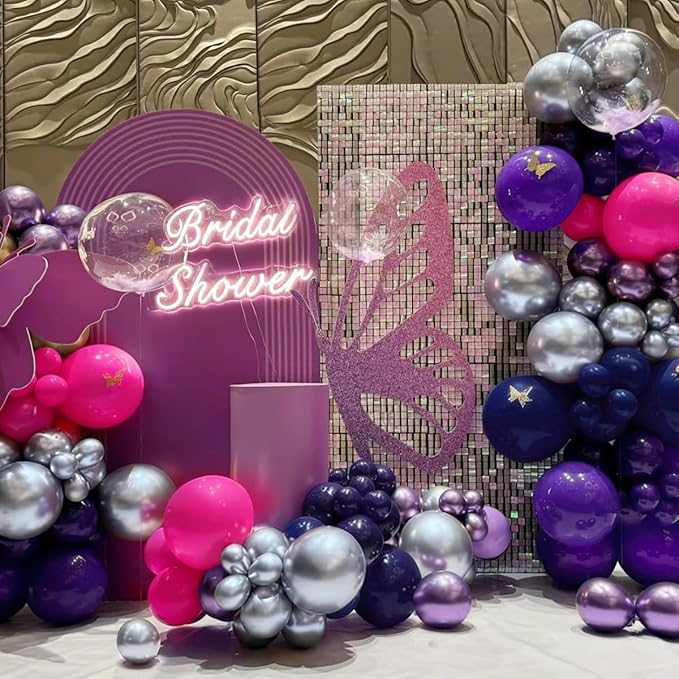 Purple Blue Red Balloon Garland Arch Kit, 167Pcs Hot Pink Midnight Blue Metallic Purple Silver and Star Foil Balloons for Princess Girl Women Birthday Bridal Baby Shower Party Decoration