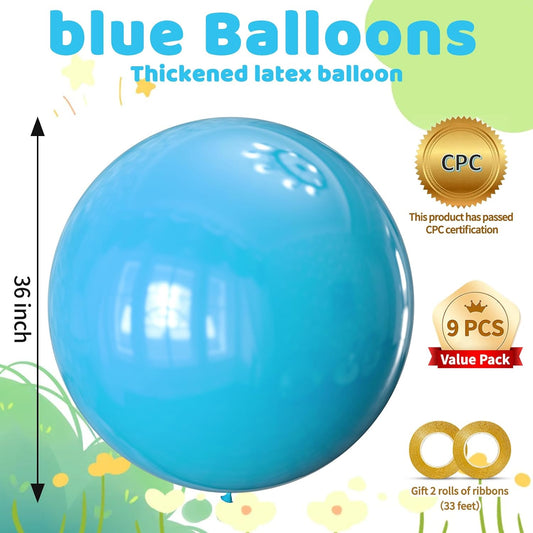 KAWKALSH Light Blue Balloons 9pcs 36 Inch Extra Large Big Jumbo Giant Baby Sky Aqua Blue Balloons for Graduation Baby Shower Gender Reveal Weddings Birthday Party Decorations