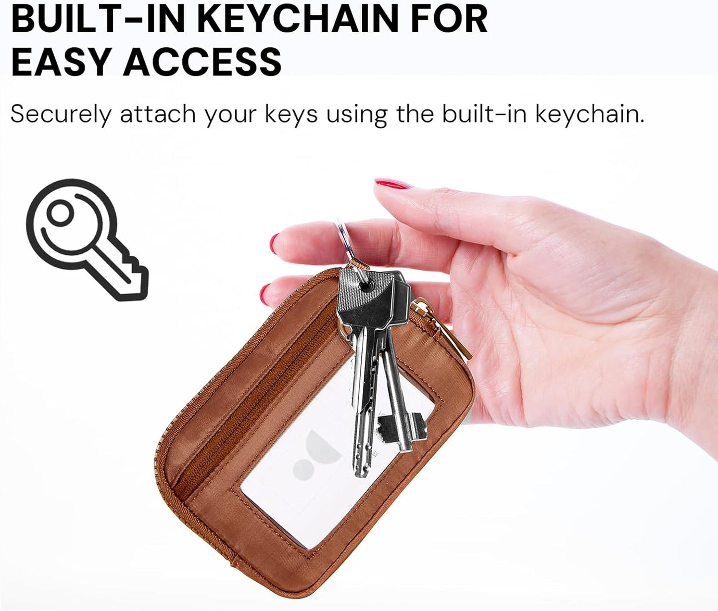 Keychain Wallet Mini Zip Around Wristlet Wallets for Women Detachable Wristlet Portable Coin Purse Small Wallets Brown