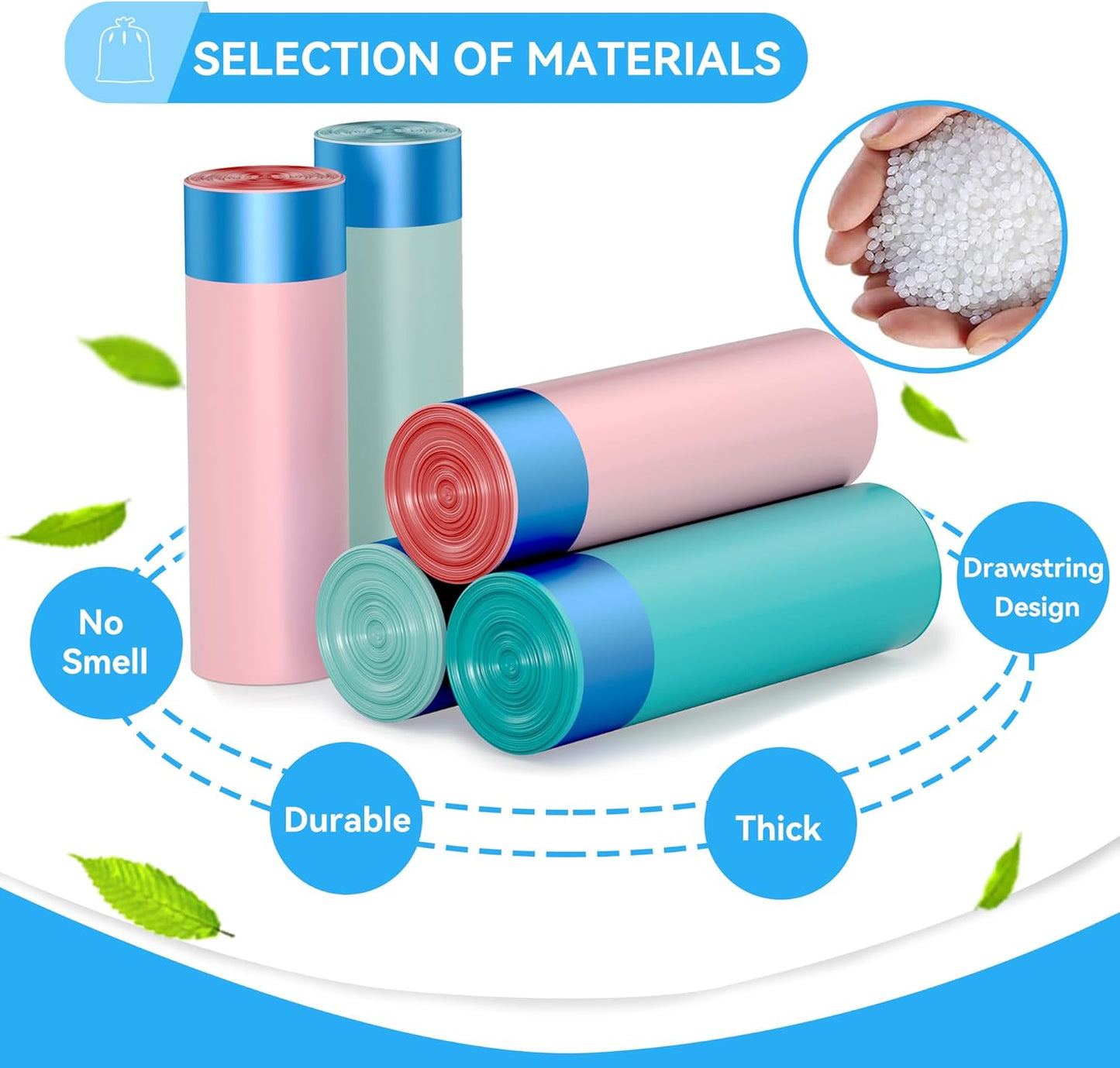 Bathroom Small Drawstring Trash Bag 2.6 Gallon Random Colored Garbage Bag 75 Count Trash Can Liner for Bathroom, Office, Bedroom, Kitchen