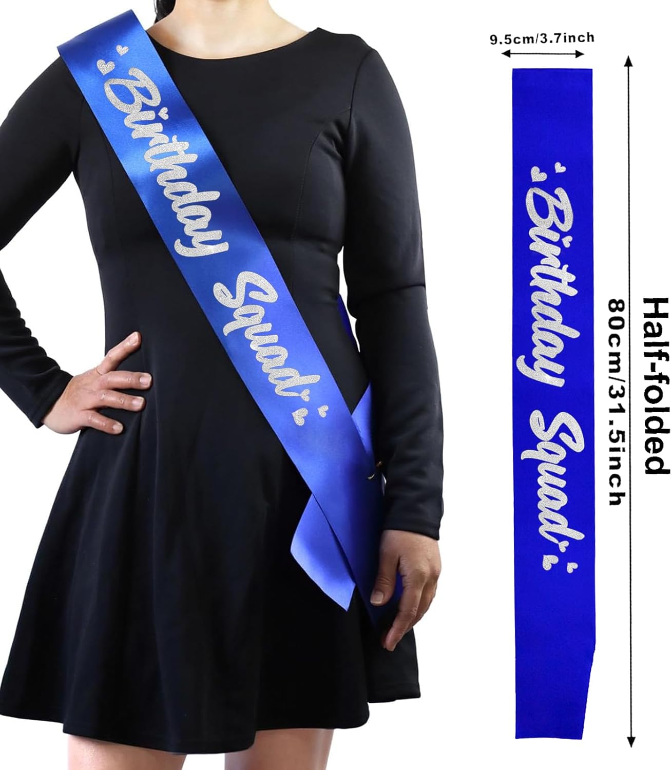 6 Pieces Birthday Squad Sash Set Royal Blue with Silver Glitter Lettering Birthday Sash for Women Funny Party Favors Decorations for Sweet 16 18th 21st 25th 30th 40th 50th or Other Bday