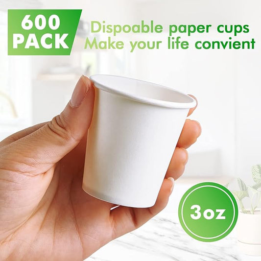 3 oz Paper Cups 600 Count Disposable Bathroom Mouthwash Espresso White Cups for Party, Picnic, Travel and Events