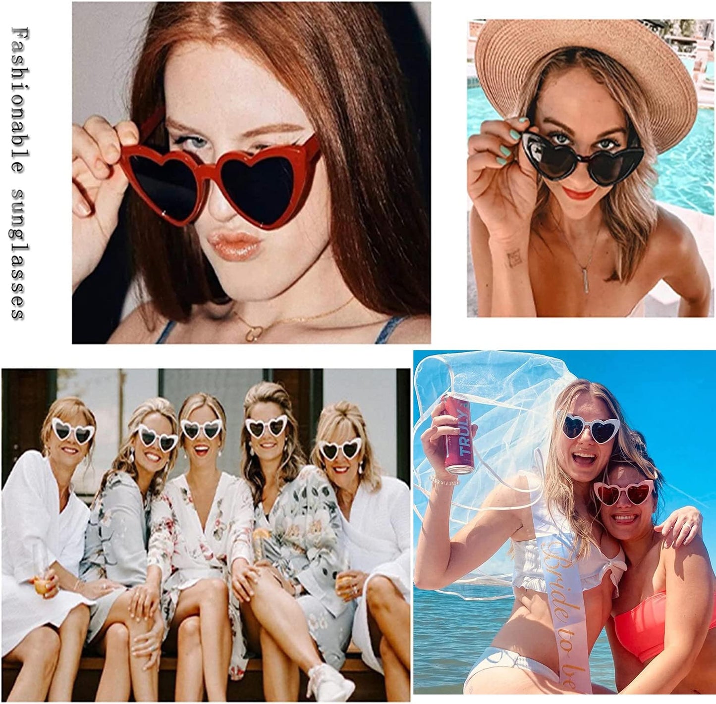 AEAHALY Pink White Black Heart Sunglasses for Women Vintage Bride Heart Shaped Sunglasses Wedding Party Accessories
