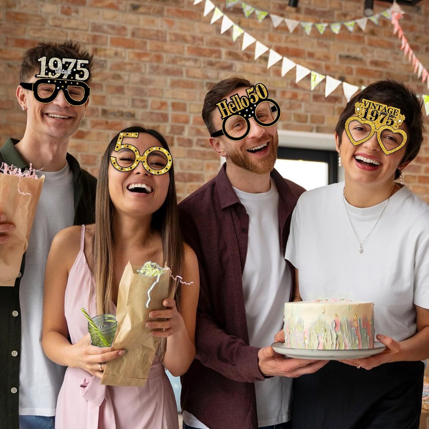 24Pcs 1975 50th Birthday Paper Glasses Decorations for Men Women - Black Gold Happy 50th Birthday Paper Eyeglasses Photo Props, Vintage 1975 Fifty Years Old Birthday Party Supplies