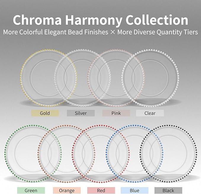 12 Pack Clear Charger Plates Bulk Wedding, 13 Inch Plastic Round Dinner Chargers with Blue Beaded Rim, Acrylic Round Decorative Plates for Wedding Party Home and Tabletop Decor (Blue)