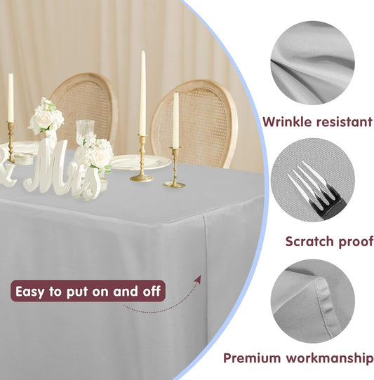 HolidayIdeas Fitted Silver Grey Table Covers - 96 x 30 Inch - 2 Pack Rectangle Tablecloths for 8 Foot Folding Tables, Polyester Fabric Tablecloth for Parties, Farmers Market, Trade Show