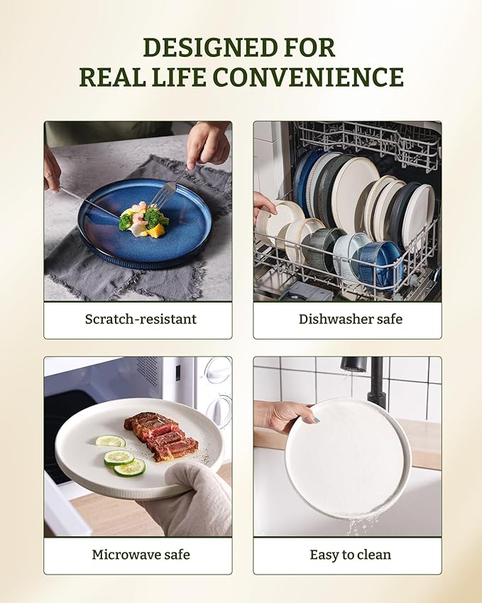 famiware Star Salad Plates for 6, 8 inches Plate Set, Stoneware Dinnerware, Small Dinner Plates for Dessert, Salad, Appetizer, Matte White